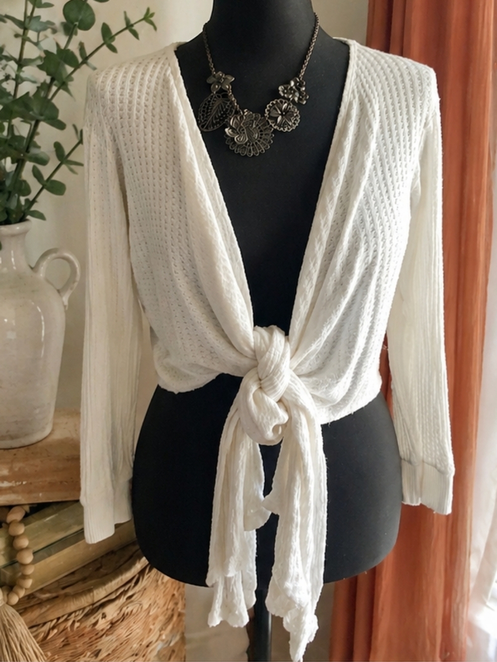 Velvet Textured Tie-Front Top